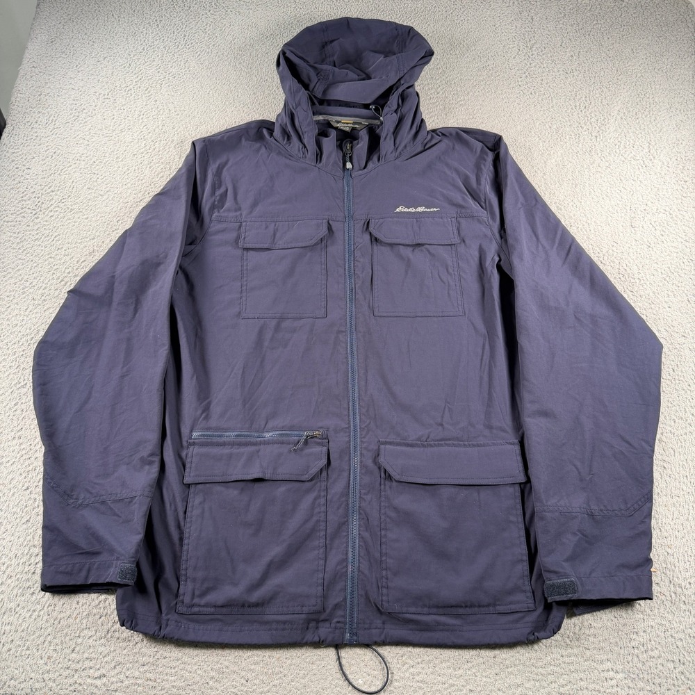 Eddie Bauer Travex Atlas Jacket Mens XLT Navy Blue Hooded Utility Hiking